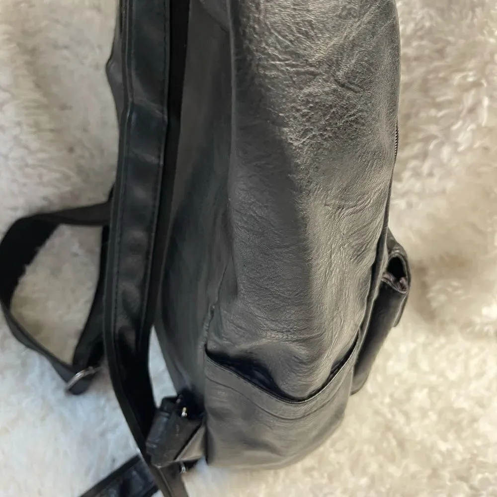 Unisex XDL vintage Black Faux leather large backpack slim laptop backpack